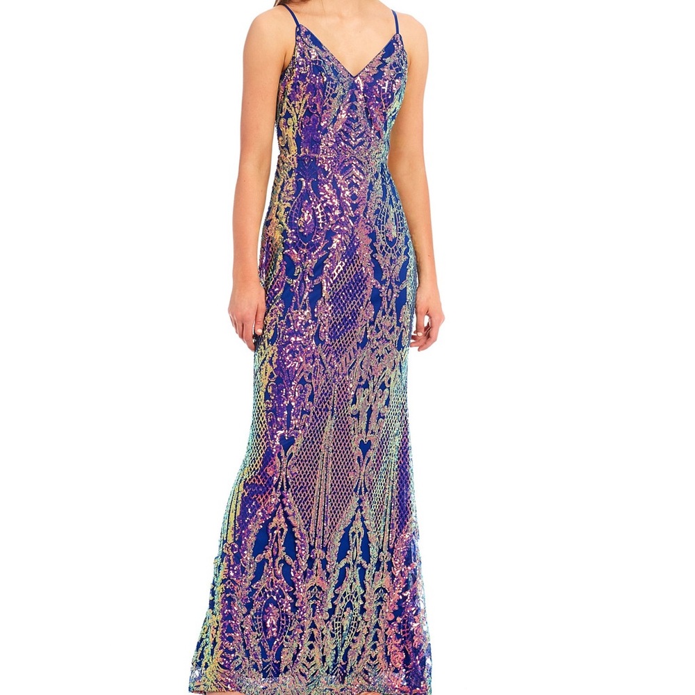 Stunning Iridescent Blue/Purple Sequined Dress with Spaghetti Straps